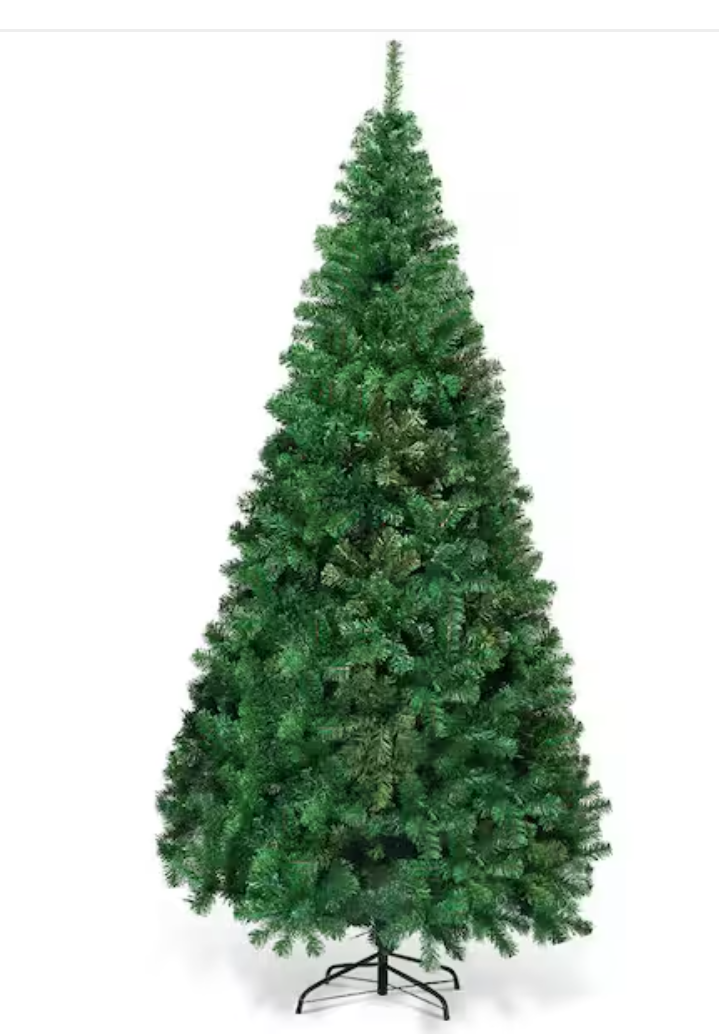 8 ft. Green Unlit Full PVC Hinged Artificial Christmas Tree with Solid Metal Stand