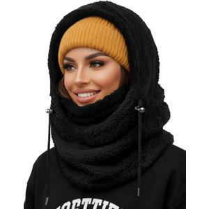 Balaclava Face Mask for Women Men Winter Hat Neck Windproof Fleece Ski Mask Warm Face Cover Scarf (Normal, Black)