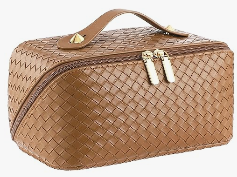 Large Capacity Travel Cosmetic Bag - Portable Makeup Bags for Women Waterproof PU Leather Checkered Makeup Organizer Bag with Dividers and Handle,Toiletry Bag for Cosmetics