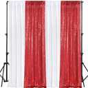 VitalCozy 4 Panels Backdrop Curtains 2 Pcs 4 x 10 ft Sequin Glitter 2 Pcs 7 x 10 ft Chiffon Photo Background Curtains for Graduation Wedding Birthday Party Decorations(White, Red)