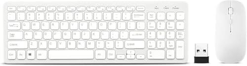 Wireless Keyboard Mouse Combo - Rechargeable, Quiet, Compact Design with Number Pad, 2.4 GHz USB Receiver, Slim Keyboard and Ergonomic Mice Set for Windows Computer Desktop PC Laptop -Silver White