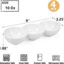 Yesland 3-Compartment Porcelain Appetizer Serving Tray - Set of 4 - White 10 Oz Triplet Bowl, Bowl Set, Perfect for Snacks, Dips, Condiments