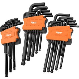 Mutt Tools 35pc Long Allen Wrench Set and Star Key Set  Includes Star, Metric and Standard SAE  Long Arm Ball End Hex Key and Security Torx