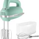 Hamilton Beach Vintage-Style 5-Speed Electric Hand Mixer, Powerful 1.3 Amp DC Motor for Effortless Mixing & Consistent Speed in Thick Ingredients, Slow Start, Beaters and Whisk, Green (62601N)