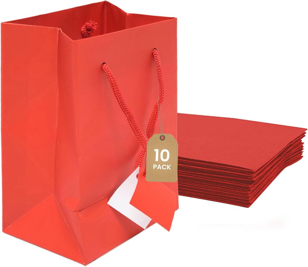 Novel Box Red Gift Bags with Handles 10 Pack 8x4x10 Inches Large Paper Bulk Gift Bags for Business, Shopping, Birthday, Party Favor - Euro Tote Paper Bag for Groceries & Personal Use