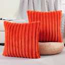 FUTEI Burnt Orange Striped Decorative Throw Pillow Covers 20x20 Inch Set of 2,Square Fall Decorations Couch Pillow Case,Soft Cozy Faux Rabbit Fur & Velvet Back,Modern Home Decor for Bed