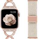 Wearlizer X-Shape Braided Magnetic Band Compatible with Apple Watch Bands | Dressy Bling Metal Stretchy Elastic Strap for iWatch Series 11 10 9 8 7 6 5 4 SE/Ultra 3 2 1/ 40/41/42/38/44/45/46/49mm Women