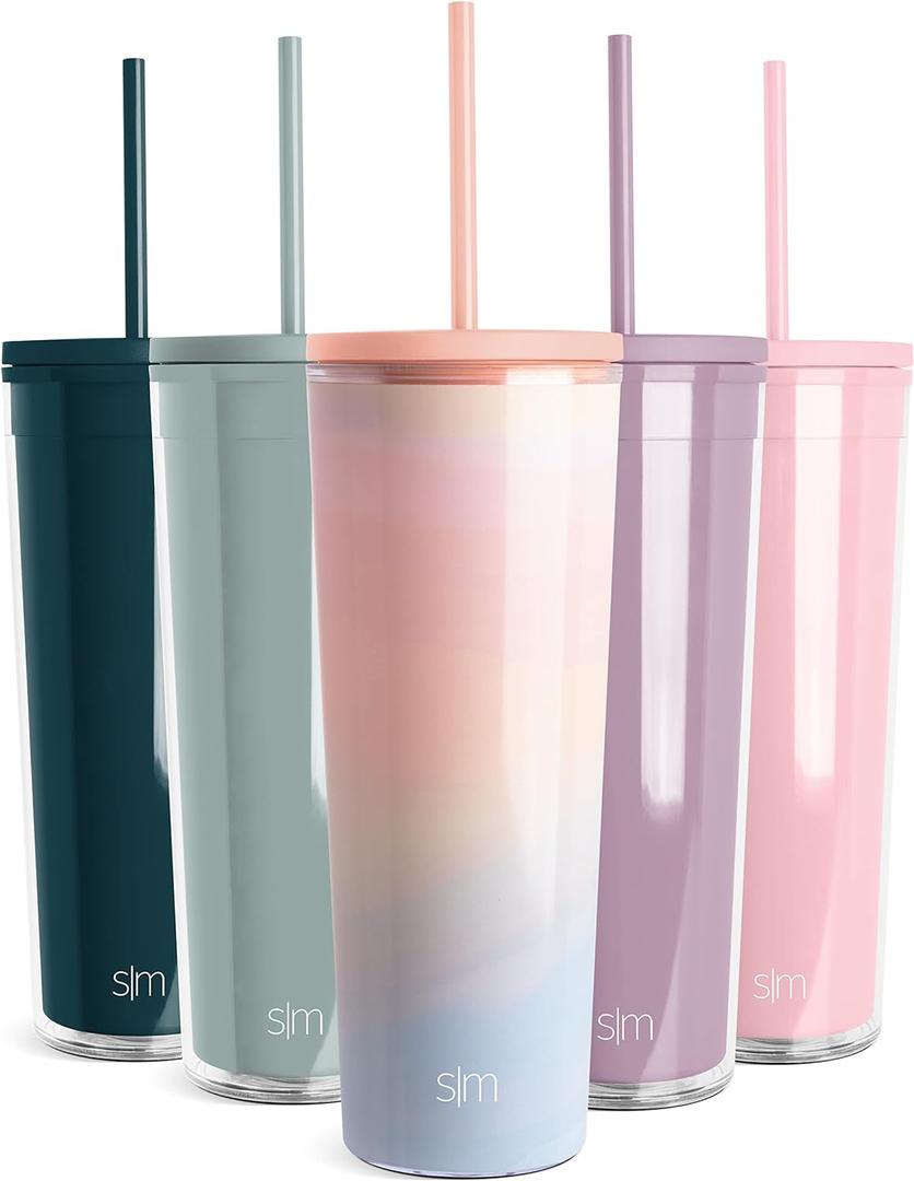 Simple Modern Plastic Tumbler with Lid and Straw | Reusable BPA Free Iced Coffee Cups Double Wall Smoothie Cup | Gifts for Women Men Him Her | Classic Collection | 24oz | Sherbet Swirl