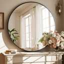 XRAMFY 40 Inch Round Mirror - Circle Mirrors for Bathroom, Entryway and Living Room Wall Decor, Modern Hanging Vanity Mirror, Matte Black Circle Decorative Wall Mirror