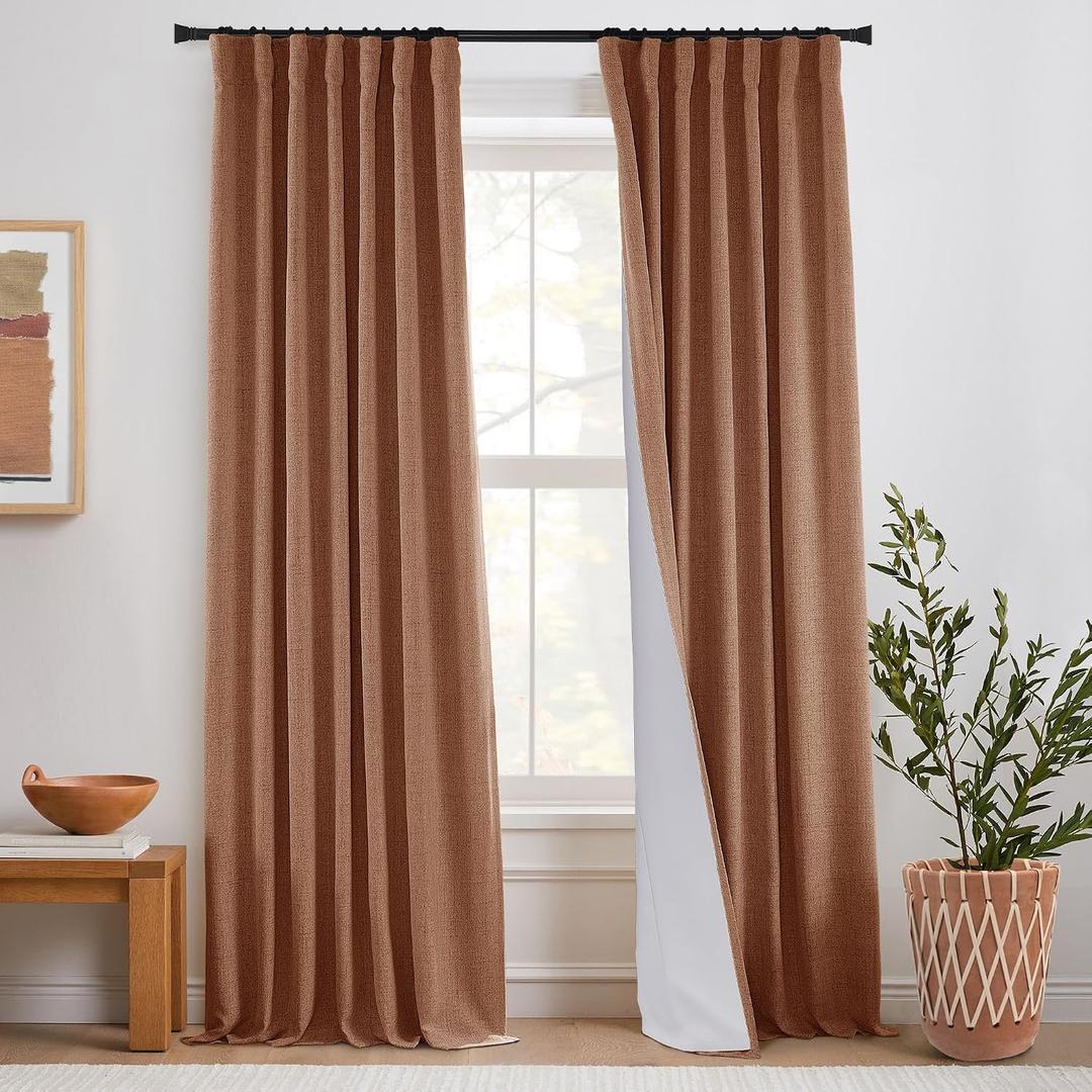 Teracotta Linen Blackout Curtains 108 Inches Long, Western Home Decor Southwestern Drapes for Track System or Floor to Ceiling Living Room Bedroom Sliding Glass Doors, 2 Panels
