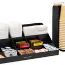 Mind Reader Cup Carousel and Condiment Organizer Set, Countertop Org, Coffee Bar, 7.75"L x 7.75"W x 11.5"H, 2 Pcs., Black