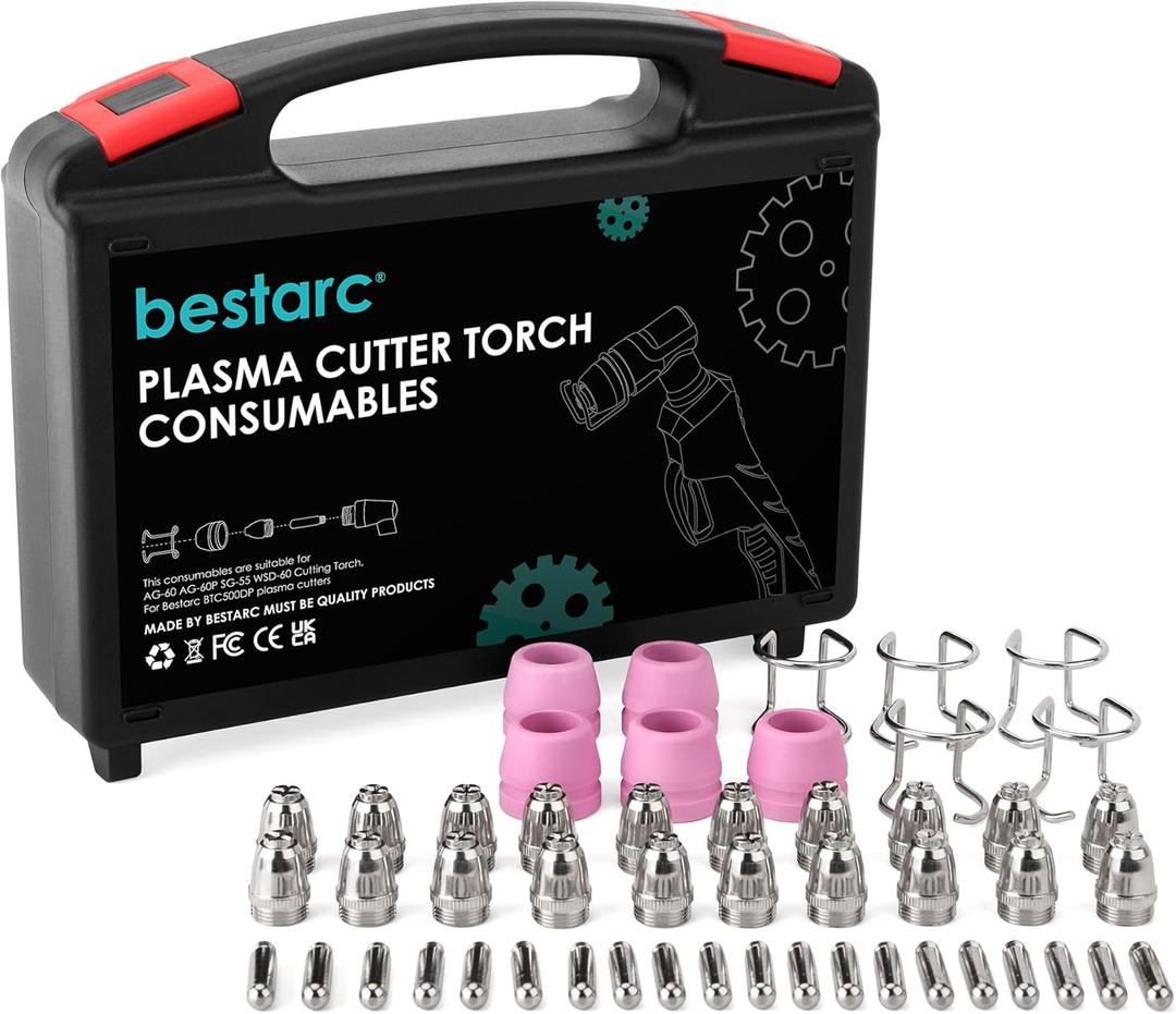 AG60P Plasma Cutter Torch Consumables, 50Pcs Cutting Torch Tip Nozzles Kit with Box, For AG60 WSD60 AG60P and BTC500DP