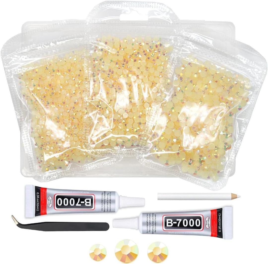 qiipii Light Champagne AB Resin Rhinestones w B7000 Jewelry Glue for Bedazzling Crafting 3mm 4mm 5mm Flatback Jelly Stones Bulk SS10- SS20 Diamonds Crystals Gems for Nails Face Makeup Tumblers Crafts