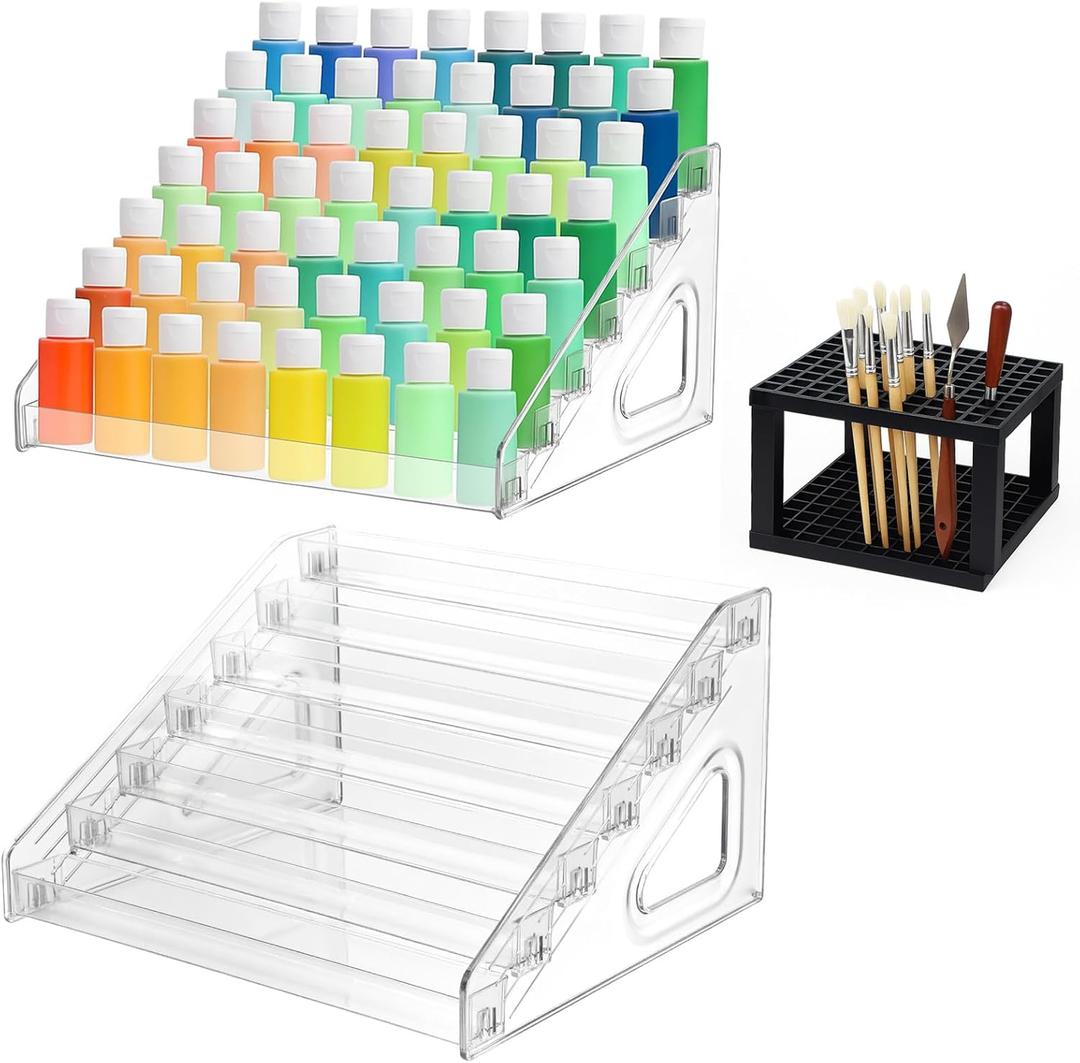 Acrylic Paint Organizers Holder for Artist 7 Layers Clear Model Paint Bottle Organizer Storage Rack Paintbrush Holders Organizer Painting Brush Holder for Artist Marker Storage Nail Polish