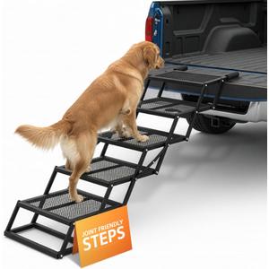 Foldable 5-Step Dog Stairs for Cars, Trucks & SUVs  Heavy-Duty Carbon Steel Pet Ladder Supports 230LB, Non-Slip Metal Mesh, Joint-Friendly Portable Ramp for Large & Small Dogs