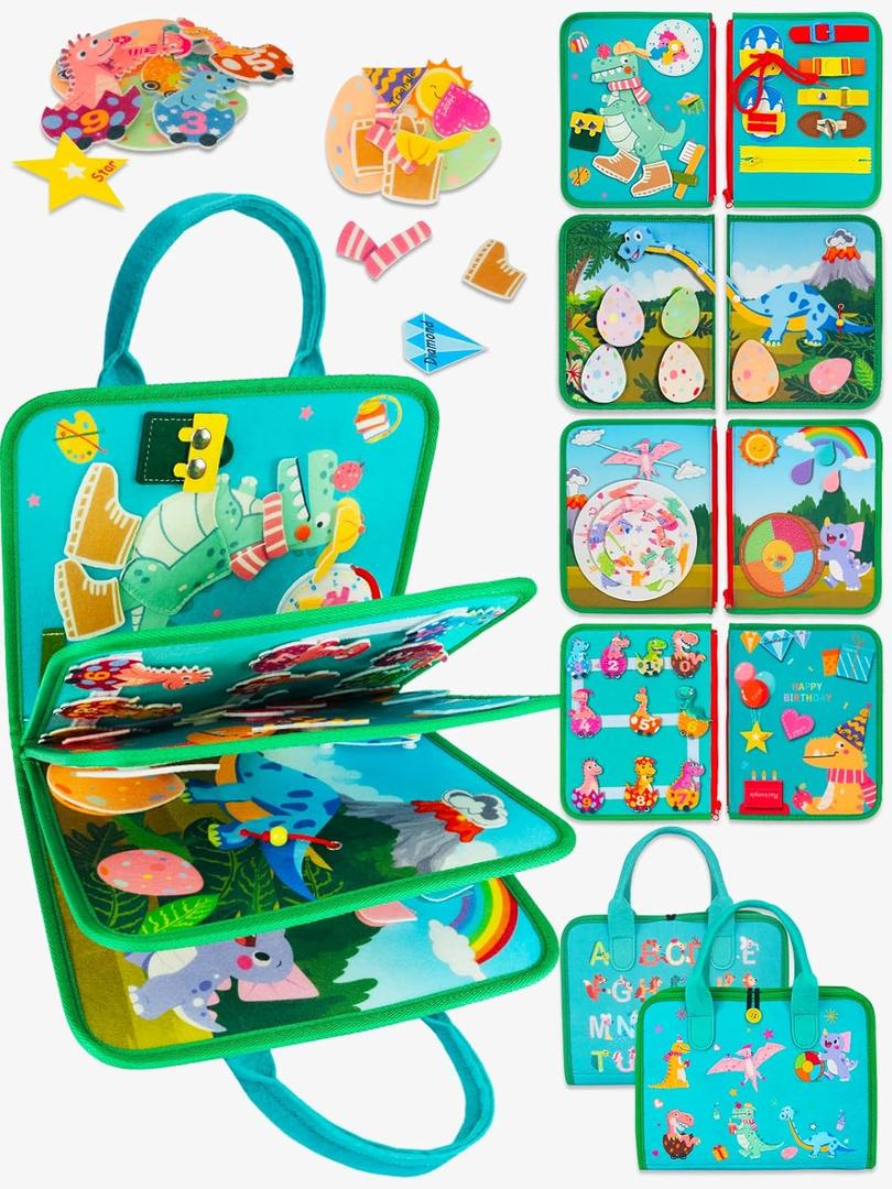 Montessori Busy Board for Toddlers 2-4 Years Old | Sensory Learning Toys for 2 Year Old Boys | Airplane Car Travel Busy Book, Educational Activities Toy for Birthday