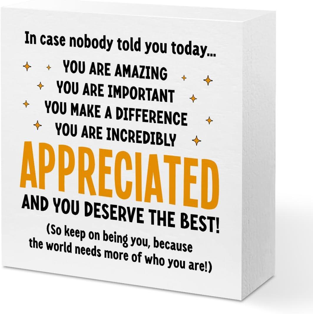 3 x Appreciation Gifts Wooden Box Sign Thank You Gifts for boss teacher Women | Inspirational Team Gift Ideas, Motivational Quote Desk Decor Office Positive Affirmations Desk Decor Christmas Birthday Gifts