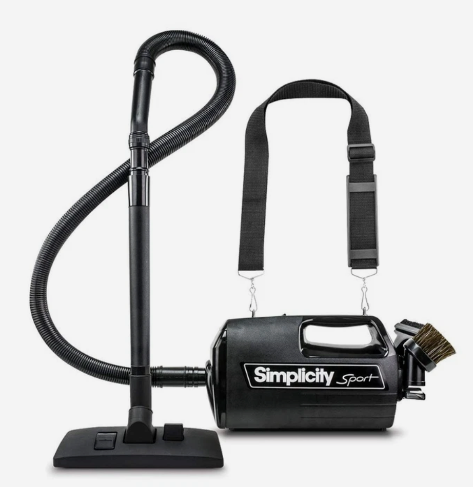 Simplicity Vacuums Handheld Canister Vacuum with Carry Strap for Hard Floors and Rugs, Car Detailing Vacuum Cleaner, S100 Black