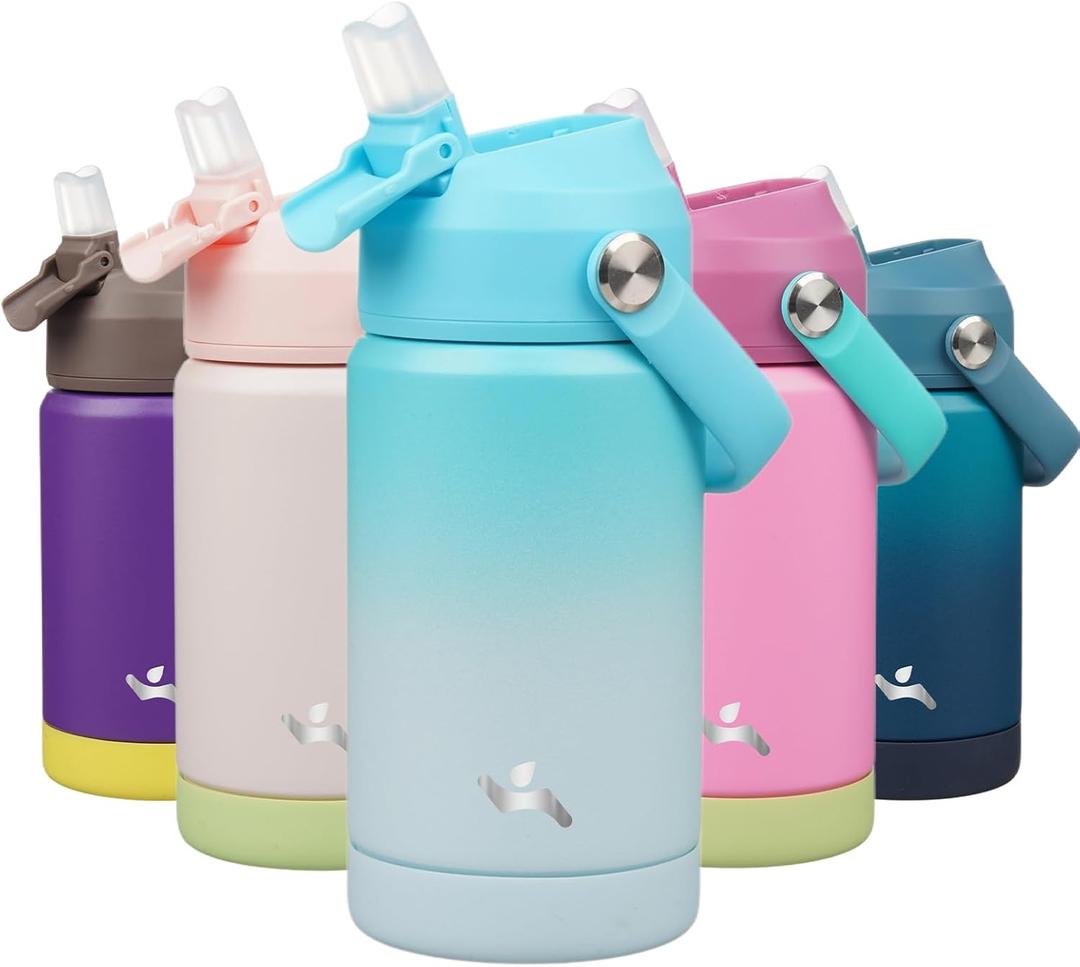 Konokyo Insulated Water Bottle with Straw Lid,12 oz Stainless Steel Vacuum Metal Bottle with Silicone Handle,Sea Salt