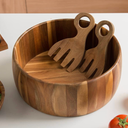 SullyHÔME 12" Acacia Wood Salad Bowl with Serving Spoons