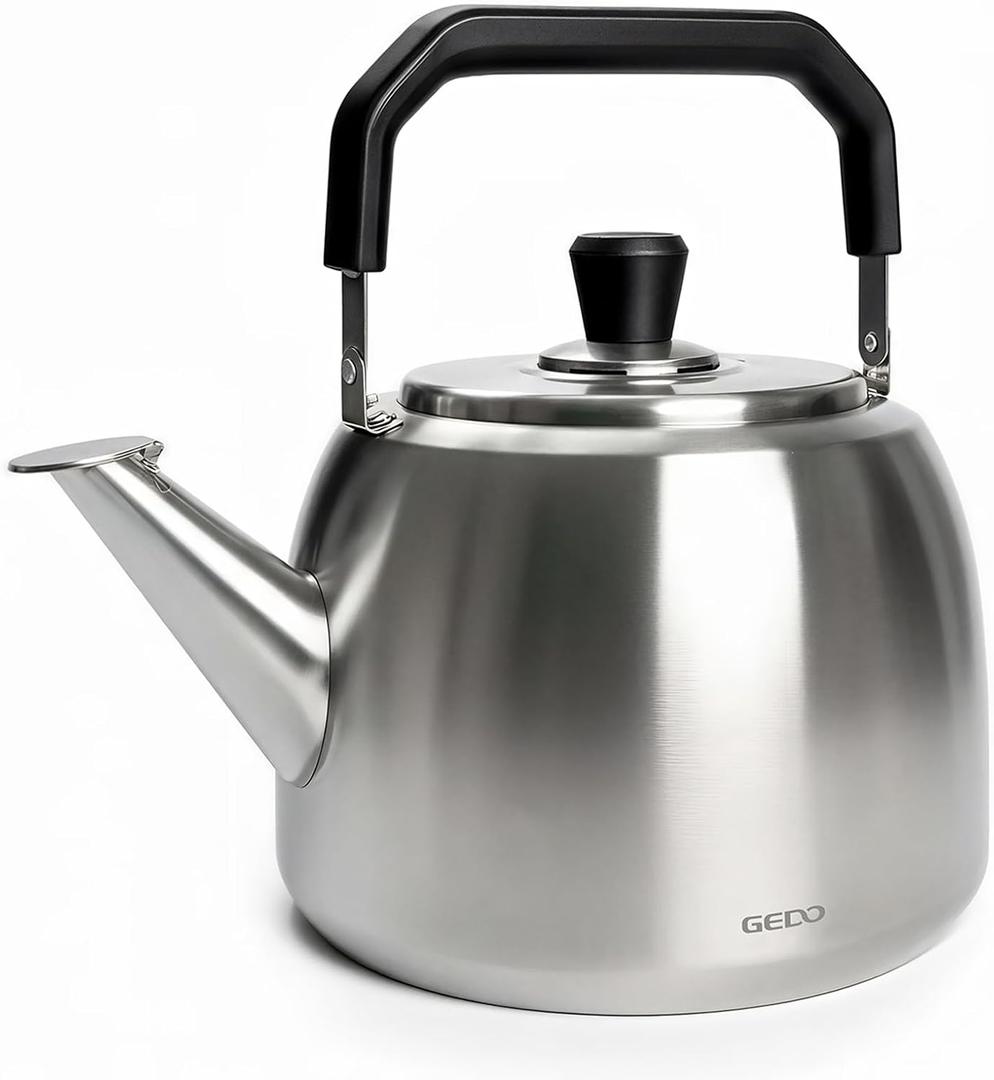GEDO Stainless Steel Whistling Tea Kettle, 304 Food Grade, Large Capacity, Stovetop Kettle for Gas Stove and Induction Cooktop (6L/6.34QT)