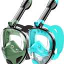 Full Face Snorkel Mask for Adults Teen, Snorkeling Gear with Detachable Camera Mount, Panoramic 180 View, Anti-Fog Anti-Leak Snorkling Set for Man and Women (Black Green+Black Dark Green-S/M)