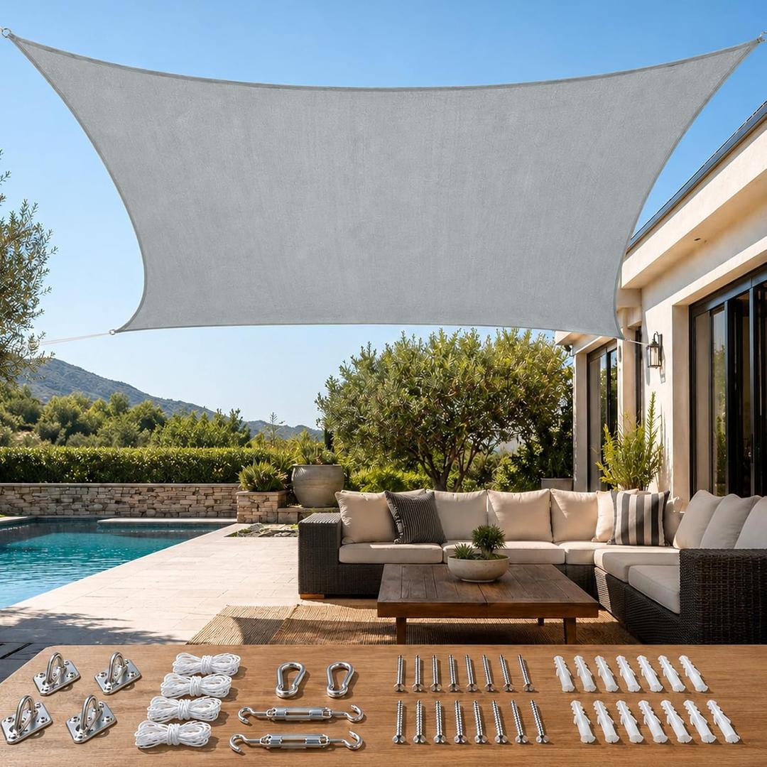 Quictent Sun Shade Sail for Patio w/Hardware Kit 185GSM 24x24ft Gray