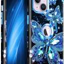 Miqala Compatible with iPhone 14 Plus Case,Glow in The Dark Three Layer Heavy Duty Shockproof Hard Plastic Bumper+Soft Silicone Protective Case for Apple iPhone 14 Plus,Blue Crystal