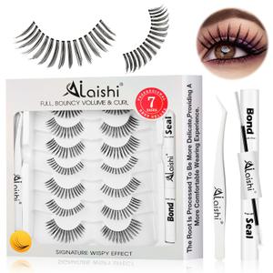 2 x Wispy False Eyelashes Kit With Bond, Seal and Tweezer, 7 Pairs Natural Look Fake Cat Eye Lashes Strips Thin Band Extensions Waterproof Easy Eyelashes for Beginners DF99#