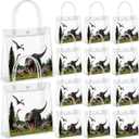 Reallnaive 24 Pcs Dinosaur Goodie Bags Plastic Clear Gift Tote Bags with Handles Dinosaur Themed Party Favor Goodie Holder PVC Handbags for Party Supplies Birthday Treat, 5.9 x 6.3 x 2.7'' (Authentic)