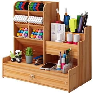 Marbrasse Upgraded Wooden Pencil Holder, Pen Organizer for Desk, Easy Assembly, Art Supply Organizer, Desktop Stationary (Cherry)