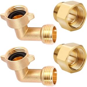 Garden Hose Bib Adapter, 90 Degree Brass Hose Elbow and 1-1/16" Fine Thread Female x 3/4 GHT Male Backflow Preventer Adapter, Garden Hose Connector (2 Set)