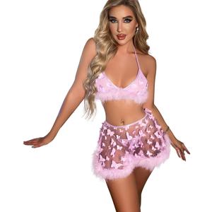 Women's Shiny Rave Outfits Holographic Halter Bra Top Mini Skirt 2Pcs Glitter Sequin Music Festival Party Clubwear (Bright Pink), S