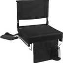 Stadium Seats with Back Support - Padded Portable Bleacher Chair with Shoulder Strap - 18.5in High Backrest Bleacher Chair Includes 2 Hooks and Cup Holder (Black)