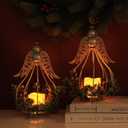 DECORKEY Christmas Lanterns Decorations Outdoor&Indoor, 2PCS Andrew Candle Holders with LED Candle, Pine Cone&red Berry Wreath, Decorative Lanterns for Porch Centerpiece Table Decor Gift