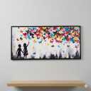 Graffiti Street Wall Art Banksy Painting Artwork Framed Boy Girl with Butterfly Wall Decor Canvas Prints Street Art Picture for Kid Room Bedroom Ready to Hang 18" Wx24 H