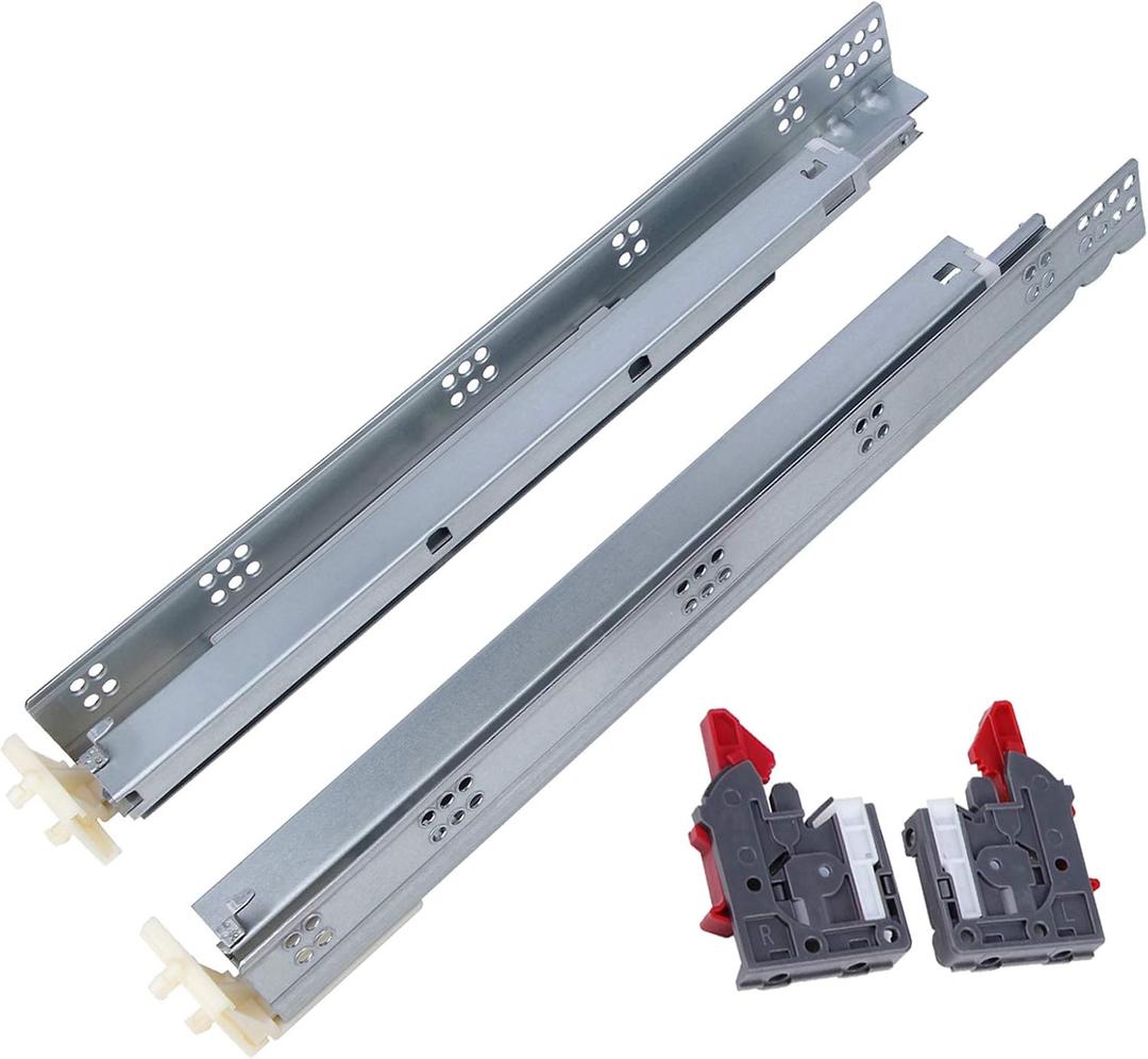 Gobrico Soft Close Under/Rear Mounting Drawer Slides 21", Full Extension Concealed Drawer Glides Heavy Duty, Locking Device/Mounting Brackets Screws Included, 2Pair