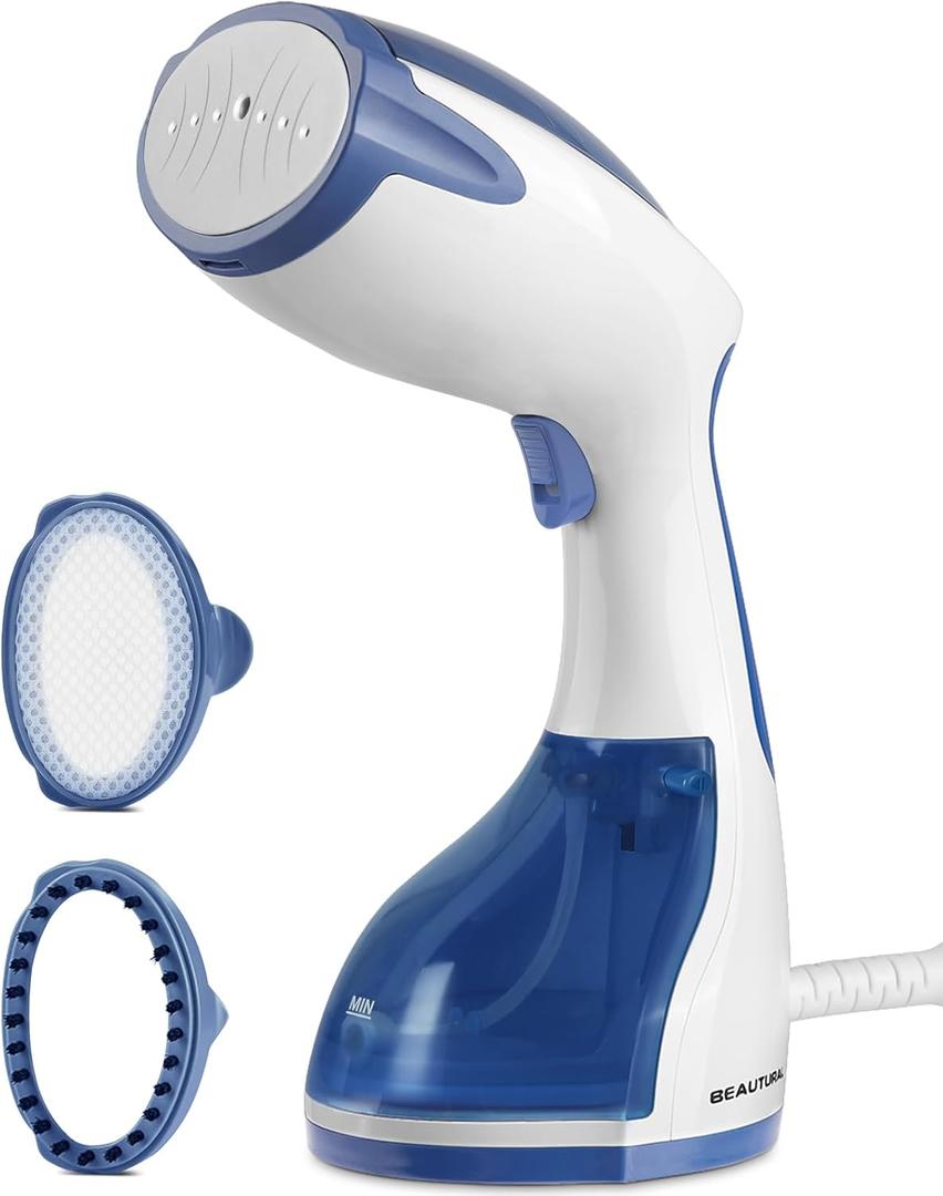 BEAUTURAL Steamer for Clothes, Portable Handheld Garment Fabric Wrinkles Remover, 30-Second Fast Heat-up, Auto-Off, Large Detachable Water Tank (Blue)