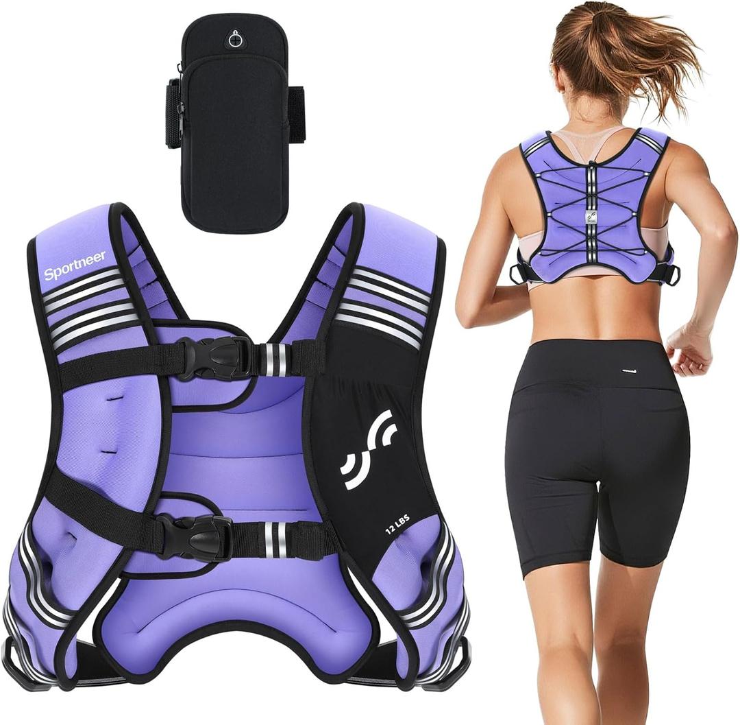 Weighted Vest for Men and Women: Sportneer 12lbs Weight Vest with Reflective Stripe Running Vest with Pocket for Cardio Workout Strength Training Fitness Muscle Building Weight Loss Weightlifting