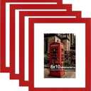 8x10 Picture Frame Set of 4 with Real Glass, Wall & Tabletop Display | Fits 5x7 with Mat or 8x10 without Mat, Crystal-Clear Viewing for Family Photos and Gallery Walls, Red