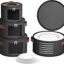 4 Piece China Storage Containers, Dish Storage Containers with Clear Windows, Hard Shell Plate Organizer with Handles, Stackable Moving Boxes for Dishes, Glassware, Dinnerware, Plates, Dark Gray