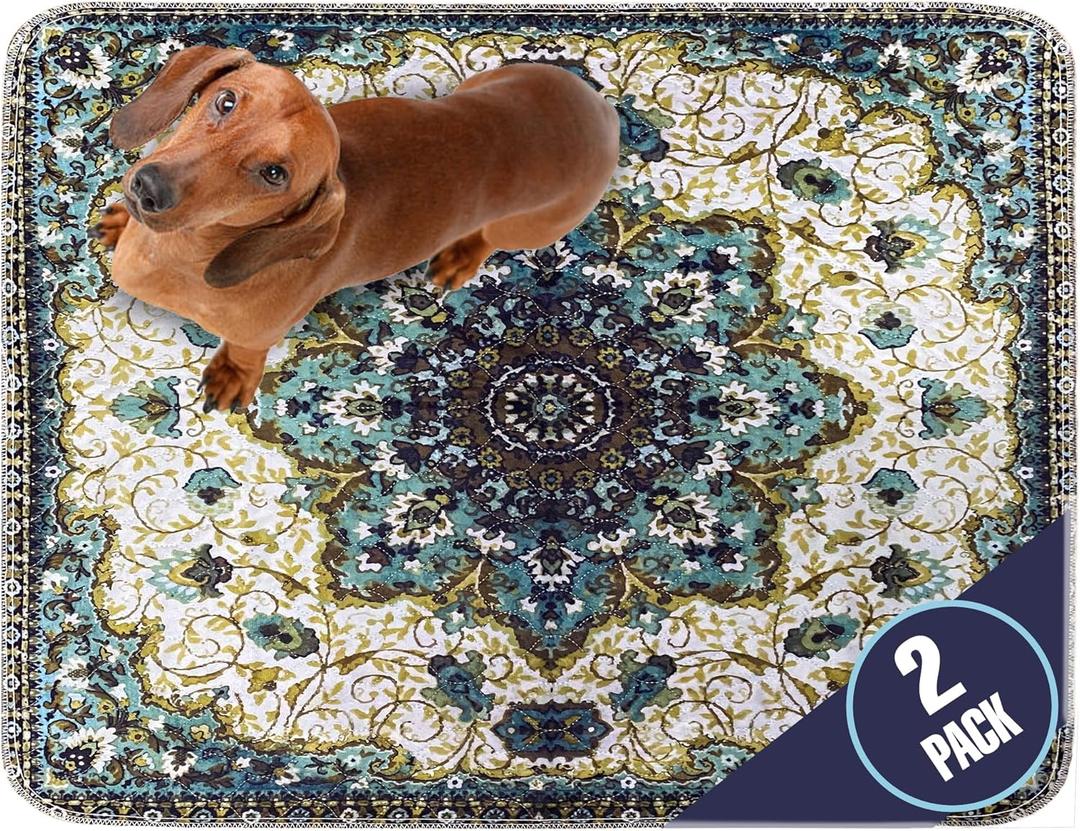 PUPIBOO Washable Pee Pads for Dogs and Cats - Super Absorbent Reusable Puppy Training Pads - 100% Waterproof, Leak-Proof & Non-Slip Whelping Pads for Pet Housebreaking (36x41 (Pack of 2), Green Medallion)