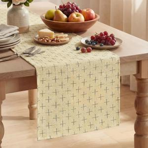 Artoid Mode Beige Cross-Star Textured Table Runner, Seasonal Waterproof Rustic Kitchen Dining Table Decoration for Home Party Decor 13x72 Inch