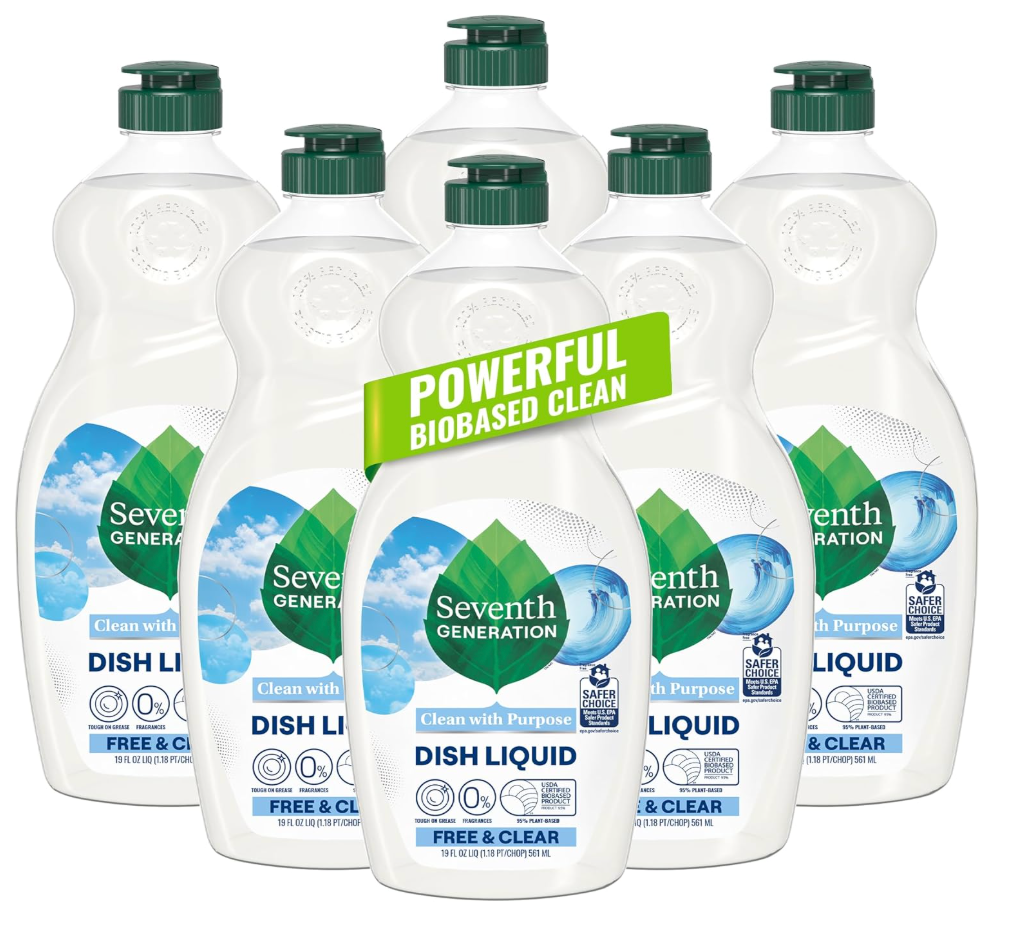 Seventh Generation Dish Liquid Soap Free & Clear liquid soap Pack of 6 Dishwashing Soap Dish Soap for sensitive skin 19 oz