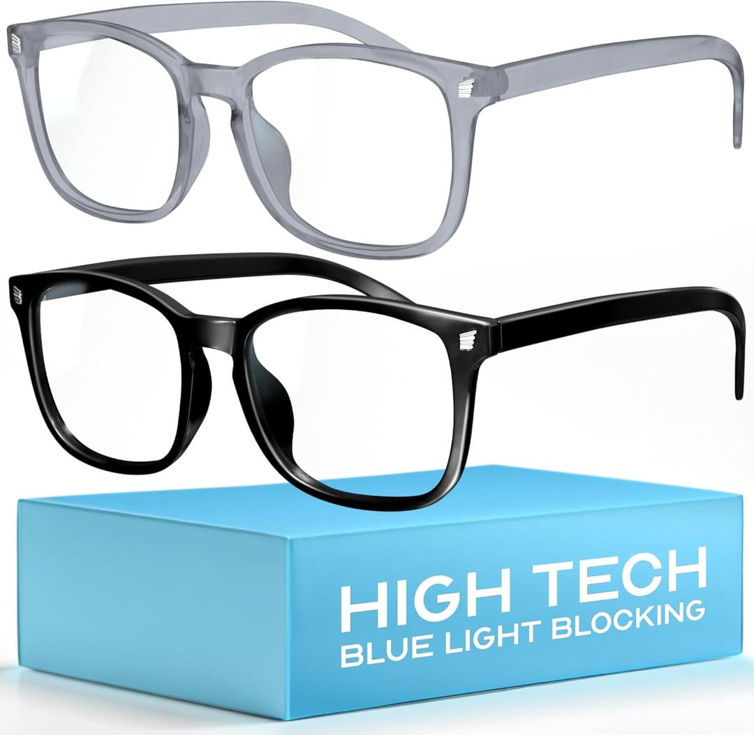 livho High Tech Blue Light Glasses - Advanced 99% Blue Light Blocking Computer Glasses - Anti Eyestrain & UV Glare Protection (*B10 Light Black+clear Grey)