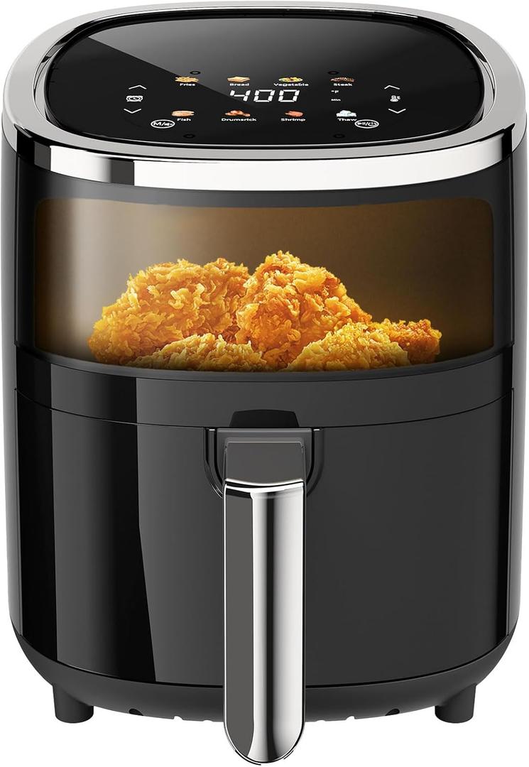 Compact Air Fryer, 9-in-1 with Smart Digital Color TouchScreen Air Fryers, View Window, Air Fry, Roast, Bake,Reheat, Dehydrate, 12 Presets,Dishwasher Safe Basket & Less Oil Nonstick,4.2QT