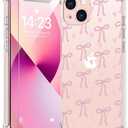bicol for iPhone 13 Case with Screen Protector,Enhanced Camera Protection,Clear TPU Cover with Trendy Designs for Girls Women,Slim Fit Protective Phone Case,Pink Heart Ribbon Bow