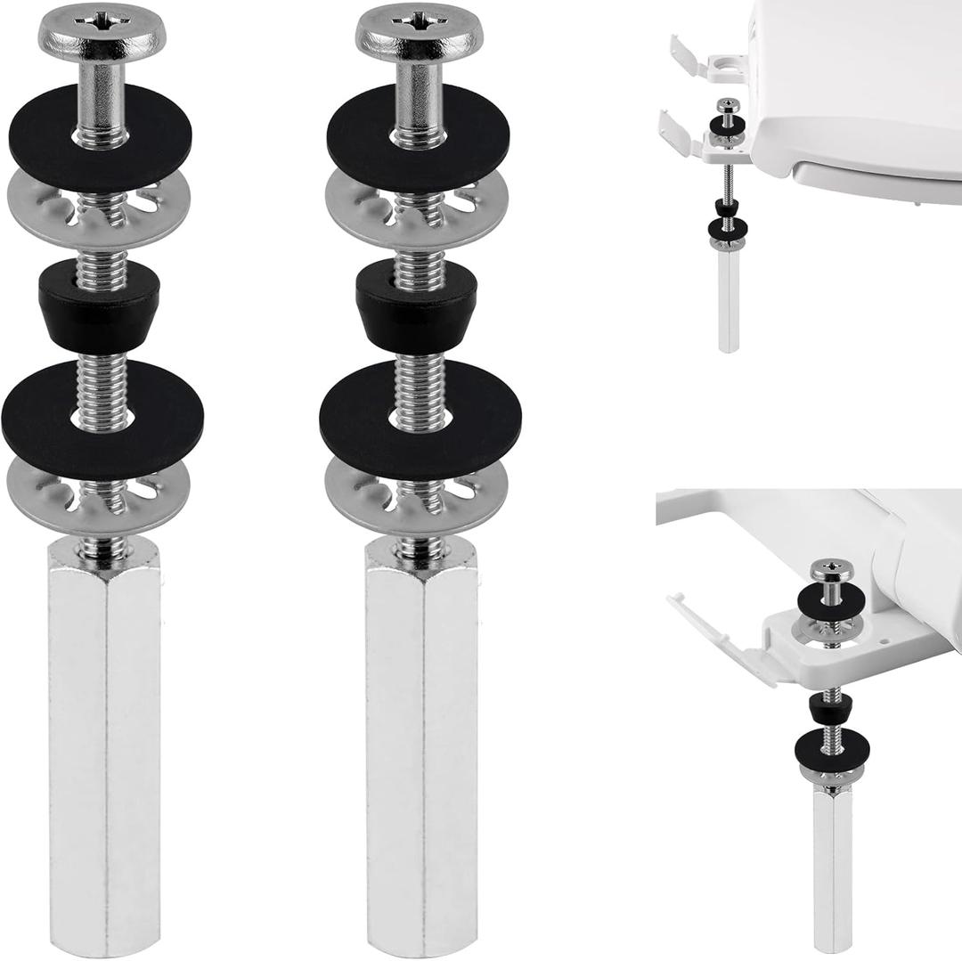 iFealClear 2 Pack Universal Toilet Seat Bolts Compatible with Kohler/American Standard/TOTO/Glacier Bay, 3 Inch Stainless Steel Toilet Seat Screws with Long Downlock Nuts, Anti-Slip Gaskets, Chrome