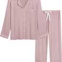 Cherrydew Women Bamboo Viscose Pajama Sets Super Soft Comfy Breathable Cooling Sleepwear Long Sleeve Button Down Loungewear (Large, Blushing Pink)