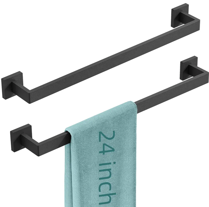 Bathroom Towel Bar,24 Inch Towel Racks for Bathroom Wall Mounted,Stainless Steel Towel Rail Hanger for Wall,Matte Black Towel Holder for Wall, Kitchen(2 Pack)